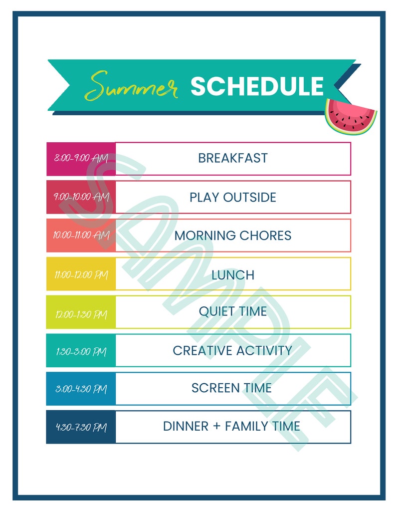 Kids Summer Schedule Calendar Behavior Chart Activity Idea - Etsy