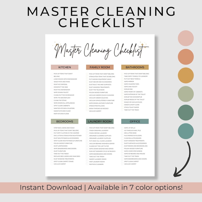 Master Cleaning Checklist by Room | Cleaning Checklist - Etsy