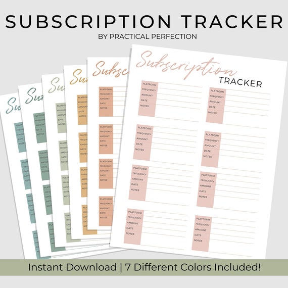 Monthly Subscription Tracker | Budget Printable | Digital Subscription Tracker