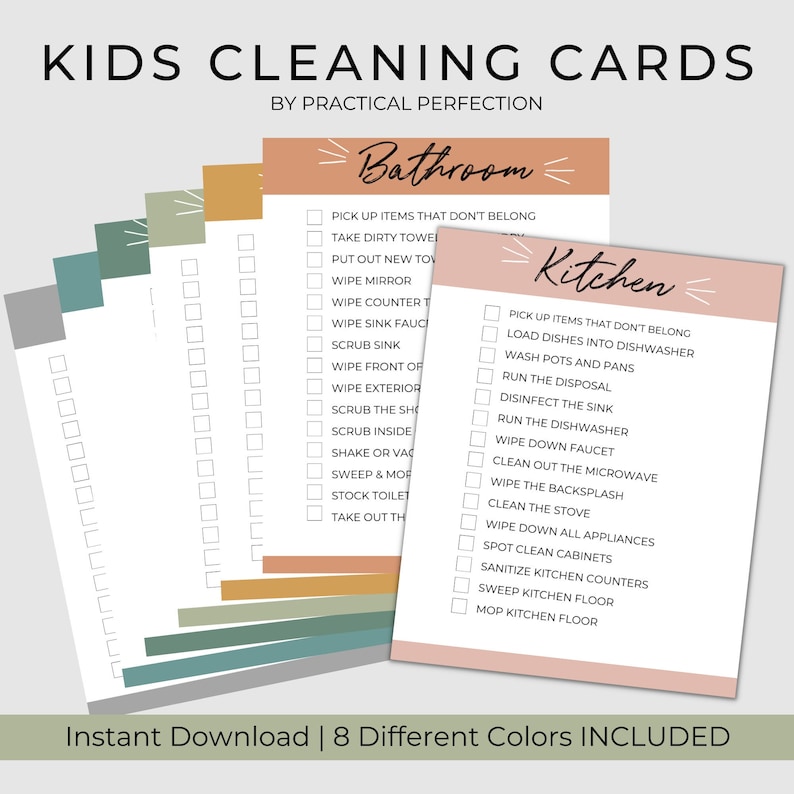Kids Cleaning Cards Printable Cleaning Checklist by Room Cleaning Checklist image 1