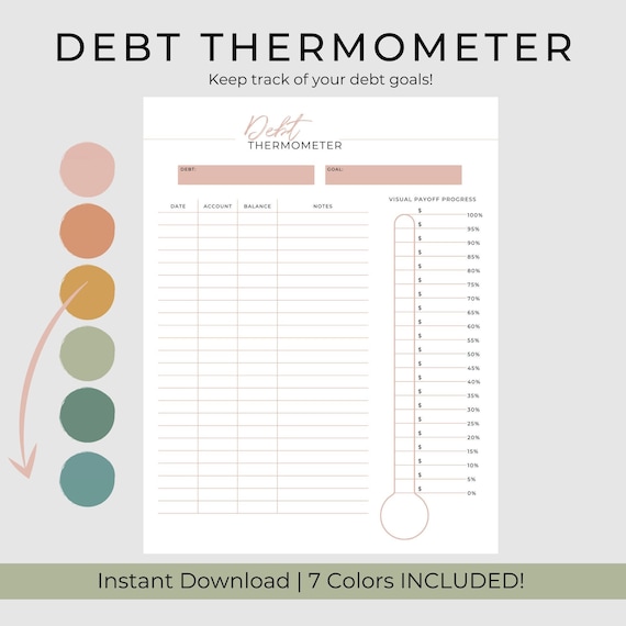 Debt Thermometer Printable Debt Tracker Printable Finance - Etsy