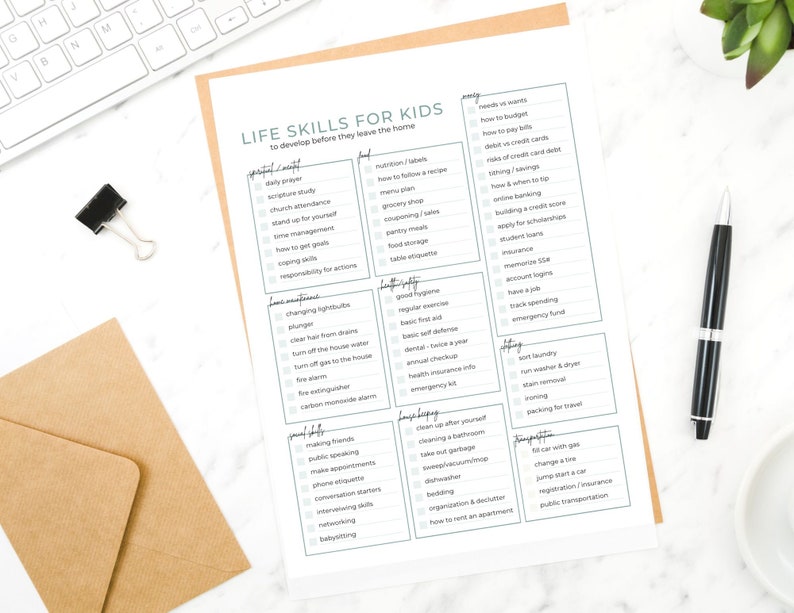 Kids Life Skills Checklist | Homeschool Planner Page | Parenting tools | Includes 7 colors! image 2