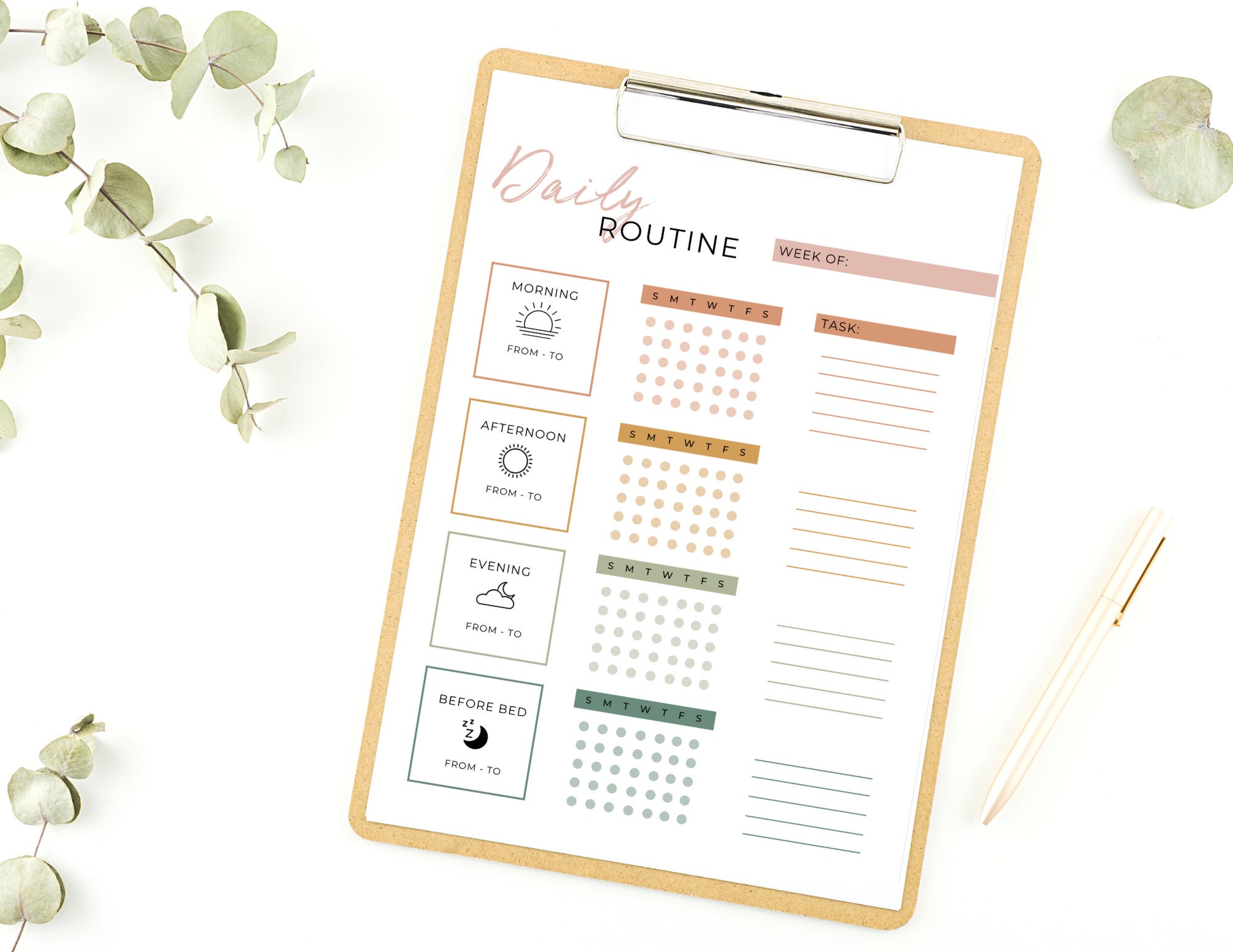 Undated Printable Daily Routine Planner Pages PDF | Cute Daily Planner ...