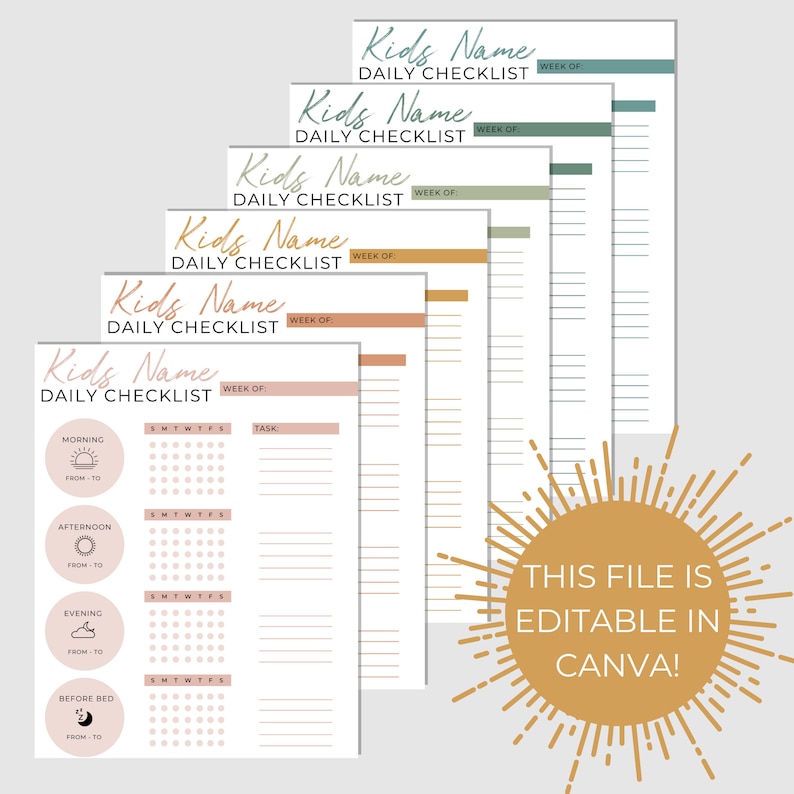 Kids or Adult Printable Daily Routine Checklist Planner Pages Cute Daily Planner Template Routine Planner image 2