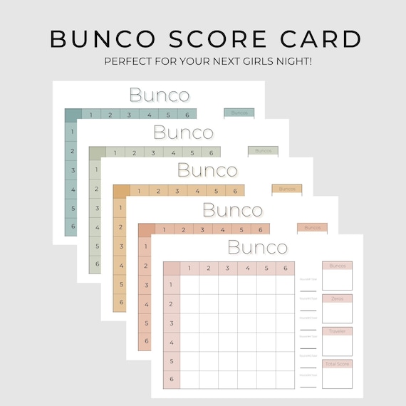 Bunco Game Sheets Printable | Bunco Score Card | Pastel Colors | 7 colors included!