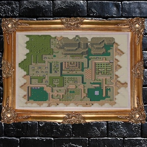 Zelda Dark World Een link naar de wereldkaart uit het verleden met kruissteekpatroon
