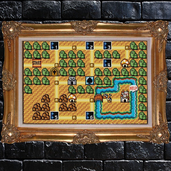 Super Mario Bros. 3 Jeu vidéo Cross Stitch World 1 Mario Map PDF Pattern Téléchargement numérique