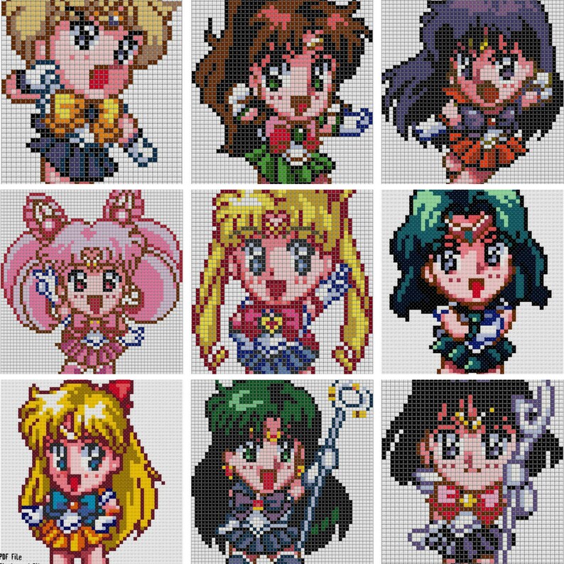 Sailor Moon Cross Stitch Pattern Set Comes With 10 Chibi Etsy