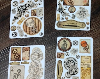 Steampunk Gears Sticker Set. Gear Stickers. Planner Stickers.