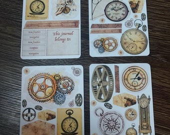 Steampunk Clock, Gears and pirates Sticker Set. Planner Stickers.