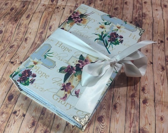 Handmade Christian Junk Journal, Faith Keepsake Book, Floral Fabric Cover