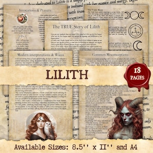 The True Story of LILITH | Instant Digital Download Printable Book of Shadows / Grimoire Pages | sizes A4 and 8.5&#39;&#39;x11&#39;&#39;