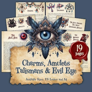 Charms, Amulets, Talismans and the Evil Eye | Instant Digital Download Book of Shadows / Grimoire Pages | sizes A4 and 8.5''x11''