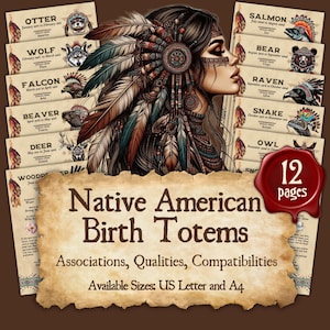 Native American Birth Totem Animals | Instant Digital Download Printable Book of Shadows / Grimoire Pages