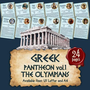 I 12 DEI e DEE OLIMPICI greci / Libro delle Ombre stampabile con download digitale immediato / Pagine del Grimorio / formati A4 e 8,5''x11''