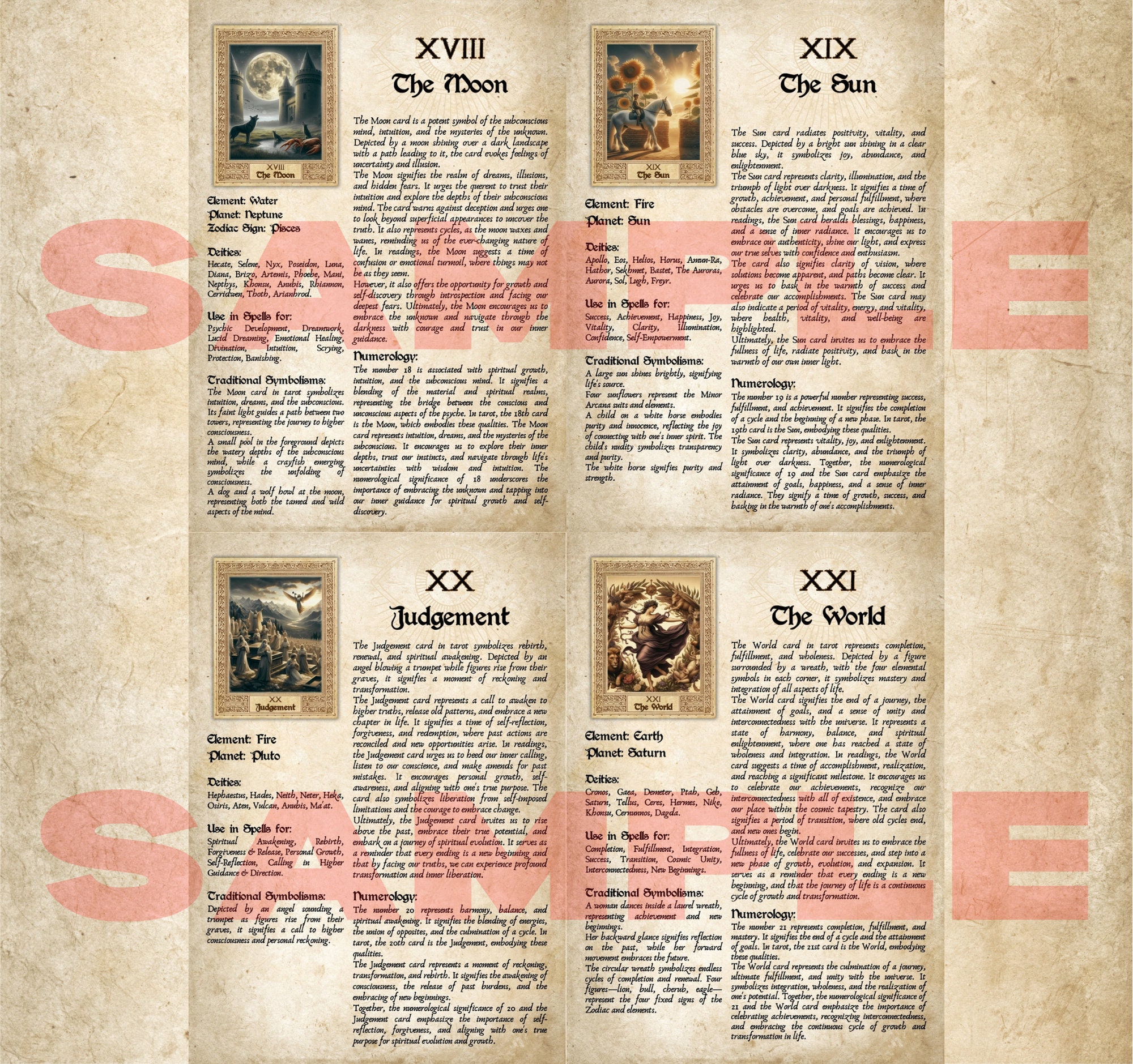 The MAJOR ARCANA Tarot Cards Instant Digital Download Printable Pages ...