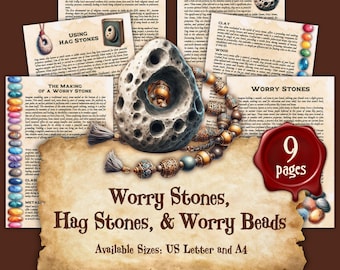 Worry Stones, Hag Stones, and Worry Beads | Instant Digital Download Book of Shadows / Grimoire Pages | sizes A4 and 8.5''x11''