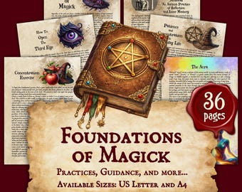 The FOUNDATIONS of MAGICK  Digital Printable Book of Shadows / Grimoire  | sizes A4 & 8.5"x11"
