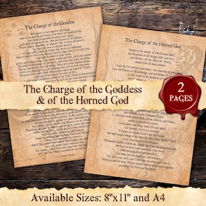 The CHARGE of the GODDESS and of the Horned GOD | Instant Digital Download Printable Book of Shadows / Grimoire Page | A4 & 8&quot;x11&quot;
