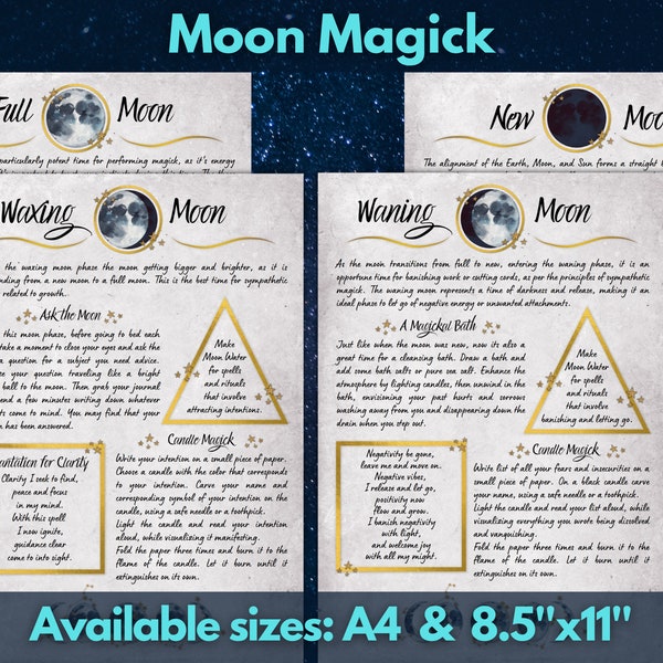 MOON MAGICK | Instant Digital Download Printable Book of Shadows / Grimoire Pages | sizes A4 & 8.5''x11''