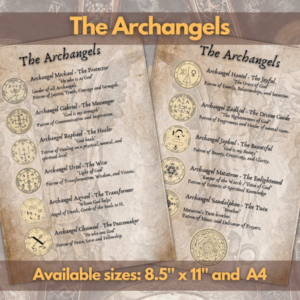 The Archangels | Enochian Magick | BOS / Grimoire Pages | JPG files A4 and 8.5''x11''