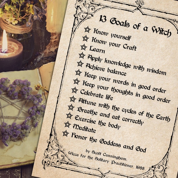 13 Goals of a Witch | Instant Digital Download Printable Book of Shadows / Grimoire Page | Poster | .jpg files A4 & 8"x11"