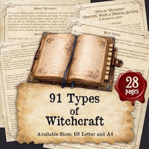 91 TYPES of WITCHCRAFT, Traditions, Paths and Magickal Systems for digital Book of Shadows / Grimoire | sizes A4 & 8.5''x11''
