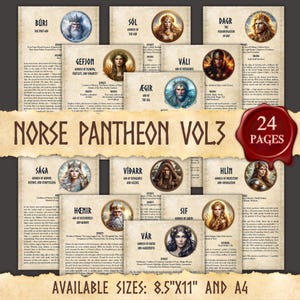 NORSE GODS & GODDESSES Vol.3 | Instant Digital Download Printable Book of Shadows / Grimoire Pages | sizes A4 and 8.5&#39;&#39;x11&#39;&#39;