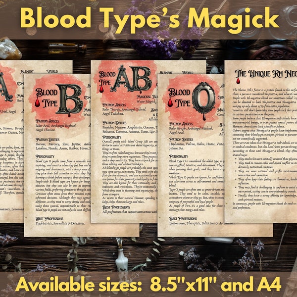 Blood Type’s Magick Instant Digital Download Book of Shadows / Grimoire Pages | HR .JPG files A4 & 8.5''x11''