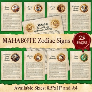 SEGNI ZODIACALI MAHABOTE / Astrologia / Pagine stampabili con download digitale istantaneo / formati A4 e 8,5''x11''