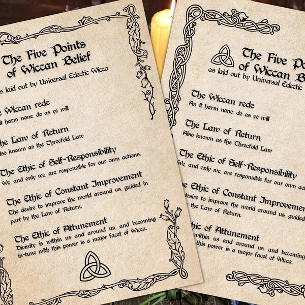 Five Points of Wiccan Belief | Instant Digital Download Printable Book of Shadows / Grimoire Page | Poster | .jpg files A4 & 8"x11"