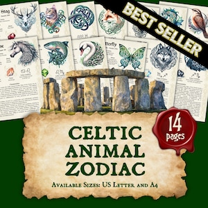Celtyckie zwierzęce znaki zodiaku | Natychmiastowe pobranie cyfrowe Księgi Cieni / Strony Grimoire do druku