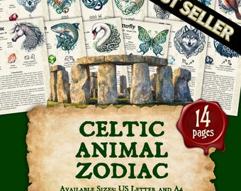 Celtyckie zwierzęce znaki zodiaku | Natychmiastowe pobranie cyfrowe Księgi Cieni / Strony Grimoire do druku