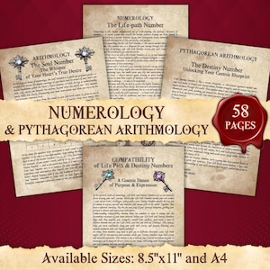 NUMEROLOGY and Pythagorean ARITHMOLOGY | Instant Digital Download Printable Book of Shadows / Grimoire Pages | sizes A4 & 8.5&#39;&#39;x11&#39;&#39;