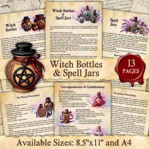 Witch Bottles and Spell Jars | Instant Digital Download Book of Shadows / Grimoire Pages | sizes A4 & 8.5&#39;&#39;x11&#39;&#39;