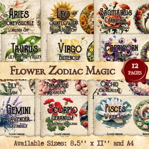 DIERENRIEM BLOEMMAGICK | Instant digitale download afdrukbaar boek der schaduwen / grimoire-pagina's | formaten A4 en 8,5 x 11 inch