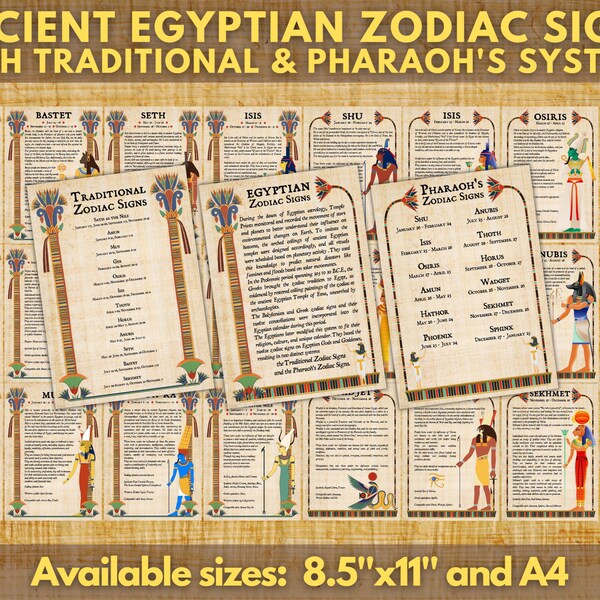 Ancient Egyptian Zodiac Signs | Astrology | Instant Digital Download Printable Pages | sizes A4 & 8.5''x11''