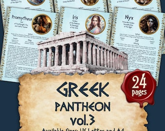 Greek GODS and GODDESSES Vol.3 | Instant Digital Download Printable Book of Shadows / Grimoire Pages | sizes A4 and 8.5''x11''