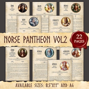 NORSE GODS & GODDESSES Vol.2 | Instant Digital Download Printable Book of Shadows / Grimoire Pages | sizes A4 and 8.5&#39;&#39;x11&#39;&#39;