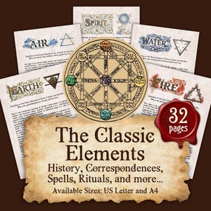 De KLASSIEKE ELEMENTEN | Instant digitale download afdrukbare boek der schaduwen / Grimoire-pagina | formaten A4 en 8,5 x 11 inch