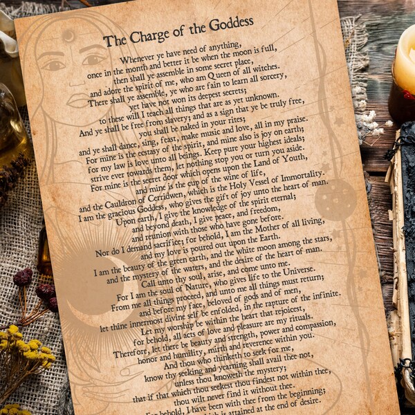 The CHARGE of the GODDESS | Laws of Wicca | Instant Digital Download Printable Book of Shadows / Grimoire Page | A4 & 8"x11"