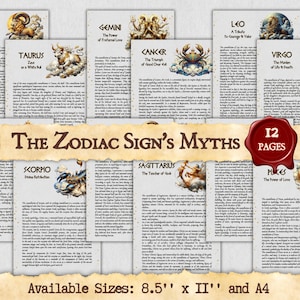 The Myths of the Zodiac Signs | Instant Digital Download Printable Pages | sizes A4 & 8.5''x11''