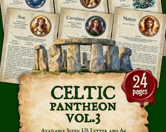 CELTIC GODS & GODDESSES Vol.3 | Instant Digital Download Printable Book of Shadows / Grimoire Pages | sizes A4 and 8.5''x11''