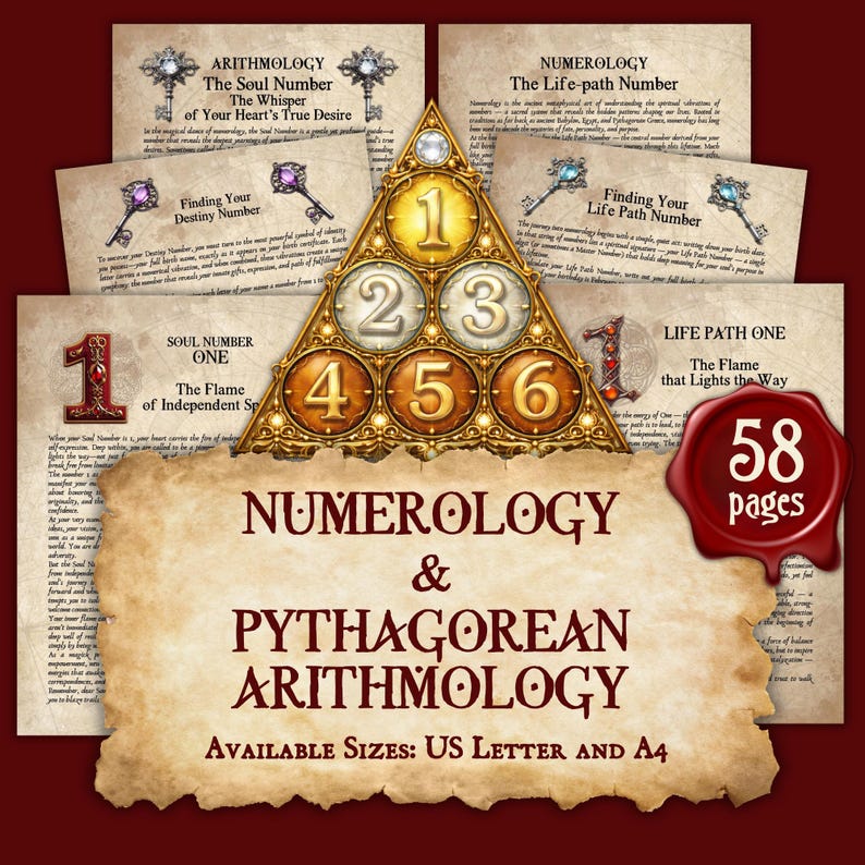 NUMÉROLOGIE et ARITHMOLOGIE de Pythagore | Livre des ombres imprimable en téléchargement numérique instantané / Pages du grimoire | formats A4 et 8,5 x 11 po image 1