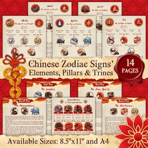 CHINESE ZODIAC Signs' Elements Pillars and Trines | Astrology | Instant Digital Download Printable Pages | sizes A4 & 8.5''x11''