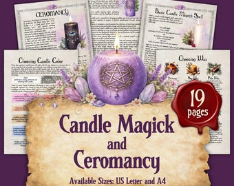 MAGIA CON VELAS Y CEROMANCIA / Libro de las Sombras imprimible en formato digital de descarga instantánea / Páginas de grimorio / Tamaños A4 y 8.5''x11''