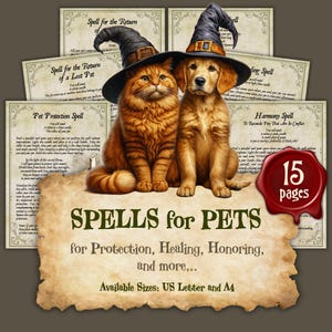 Simple SPELLS for PETS | Instant Digital Download Printable Book of Shadows / Grimoire Page | sizes A4 & 8.5"x11"