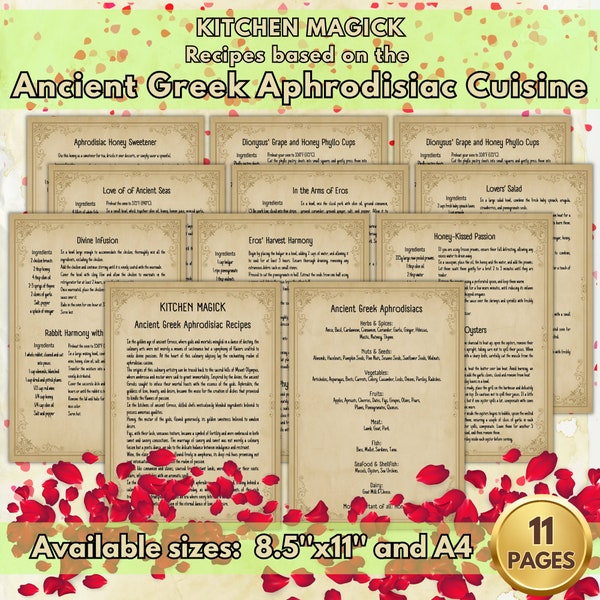 KITCHEN MAGICK - Ancient Greek Aphrodisiac Recipes | Printable Digital Downloads | .jpg files | sizes A4 & 8.5''x11''