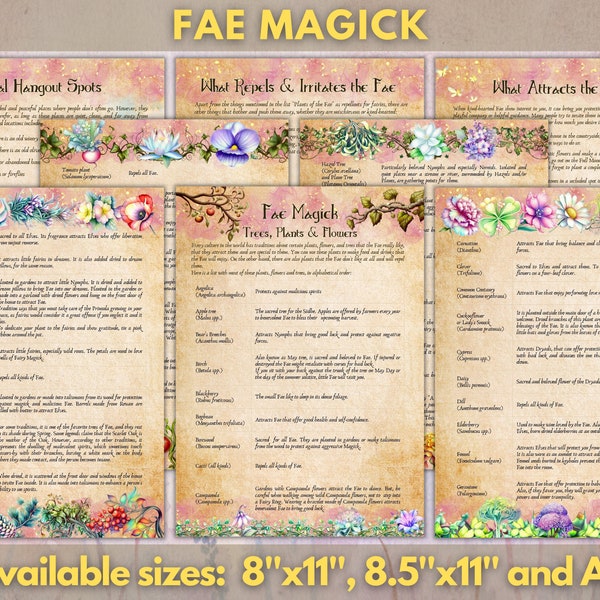 FAE MAGICK | Instant Digital Download Printable Book of Shadows / Grimoire Page | .jpg files A4, 8.5x11 & 8"x11"