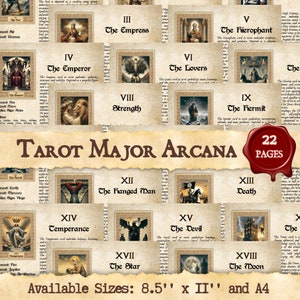 Cartas del Tarot ARCANOS MAYORES / Páginas imprimibles de descarga digital instantánea / tamaños A4 y 8,5'' x 11''